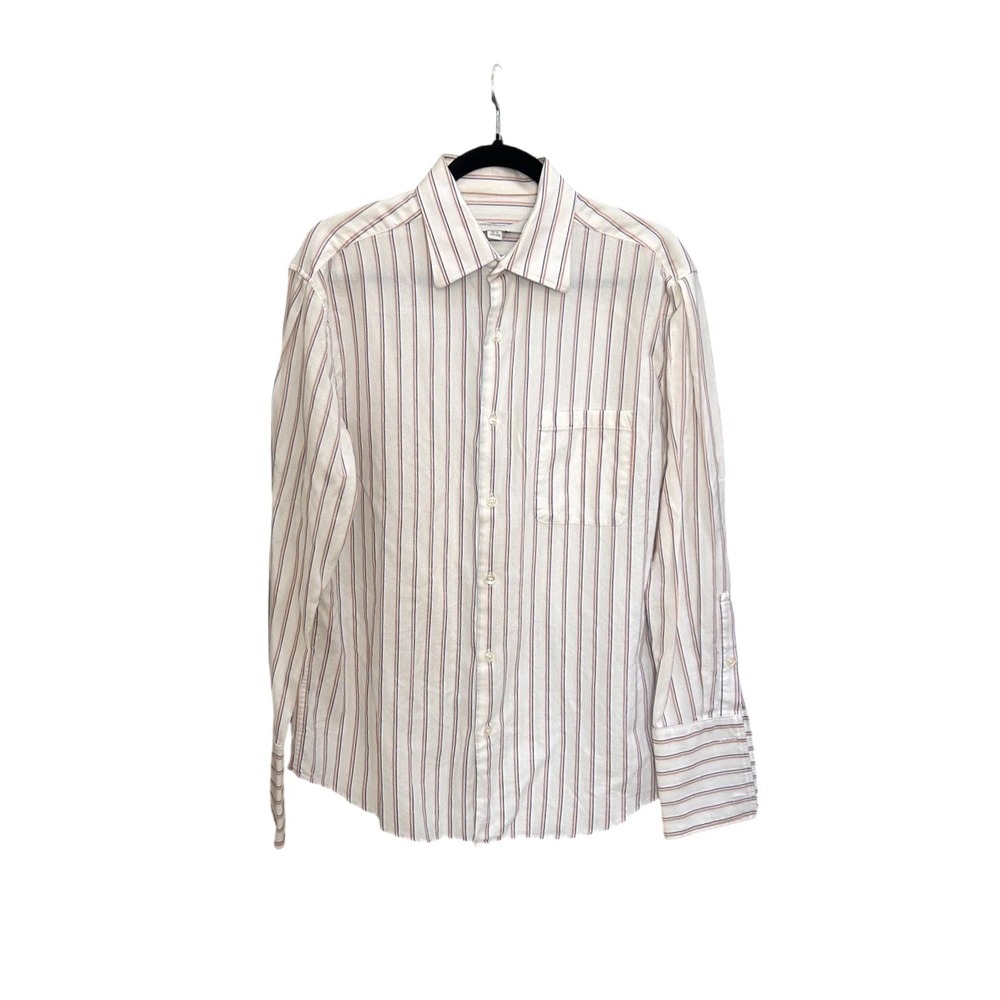 Perry Ellis Portfolio M Striped French Cuff Dress Shirt White Orange 15.5 32/33